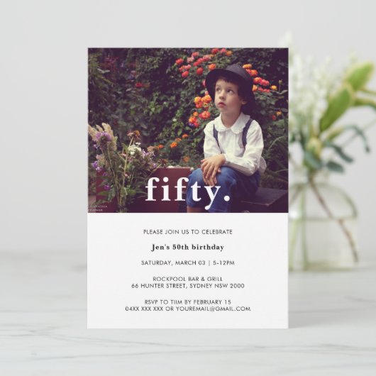 ヴィンテージプレイド50誕生日写真招待状 招待状 (スタンド正面)