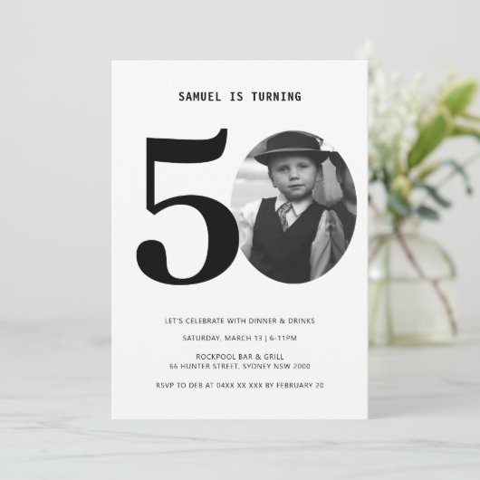 ヴィンテージプレイド50誕生日写真招待状 招待状 (スタンド正面)