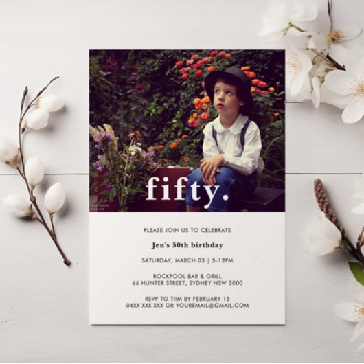 ヴィンテージプレイド50誕生日写真招待状 招待状
