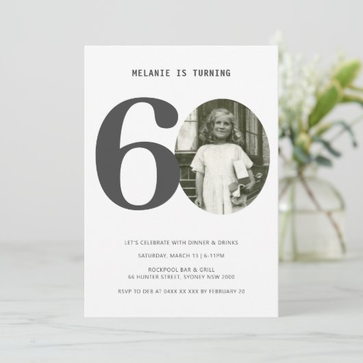 ヴィンテージプレイド60誕生日フォト招待状 招待状 (スタンド正面)