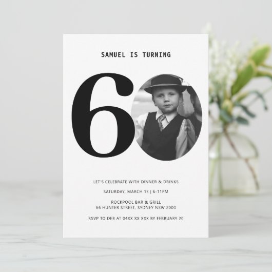 ヴィンテージプレイド60誕生日フォト招待状 招待状 (スタンド正面)
