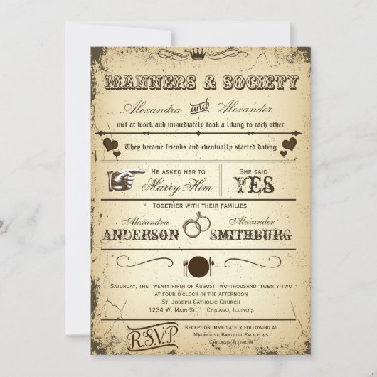 ヴィンテージプレイビルストーリーフォーマルライン結婚式3 招待状 (正面)