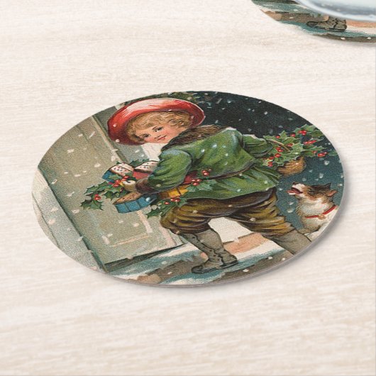 ヴィンテージプレゼント ラウンドペーパーコースター (アングル)