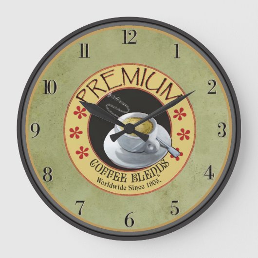 ヴィンテージプレミアムコーヒーブレンドキッチン ラージ壁時計 (正面)