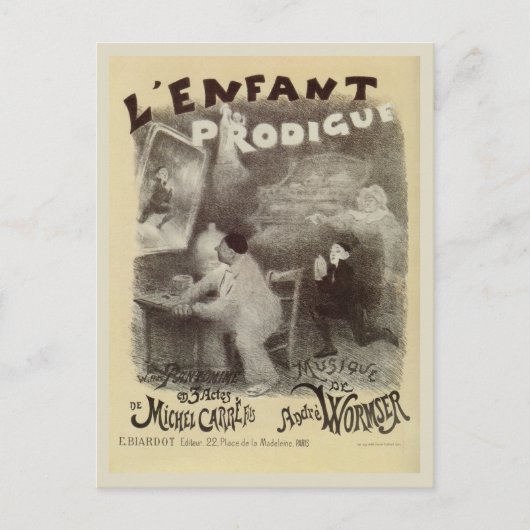 ヴィンテージプロディガールソンマイムブラックとホワイトスケッチ ポストカード (正面)