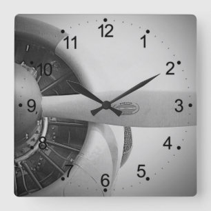 ヴィンテージプロペラ機 スクエア壁時計