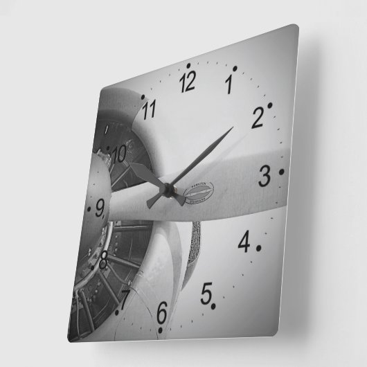 ヴィンテージプロペラ飛行機 スクエア壁時計 (傾斜)