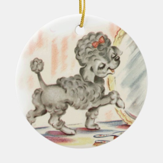 ヴィンテージプードルパピー鏡 セラミックオーナメント (正面)