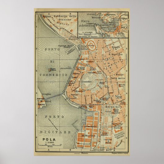 ヴィンテージプーラクロアチアの地図(1911) ポスター (正面)