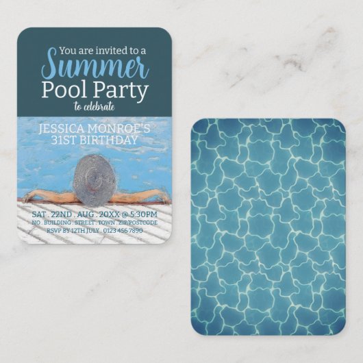 ヴィンテージプールパーティー誕生日配布資料チケット 名刺 (正面/裏面)