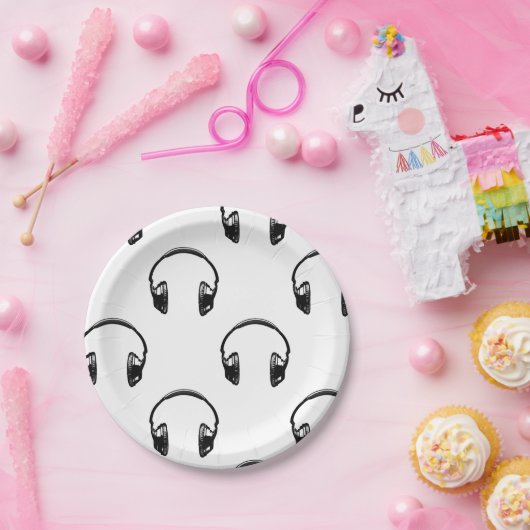 ヴィンテージヘッドフォン音楽パターカスタムンの色 ペーパープレート (パーティー)