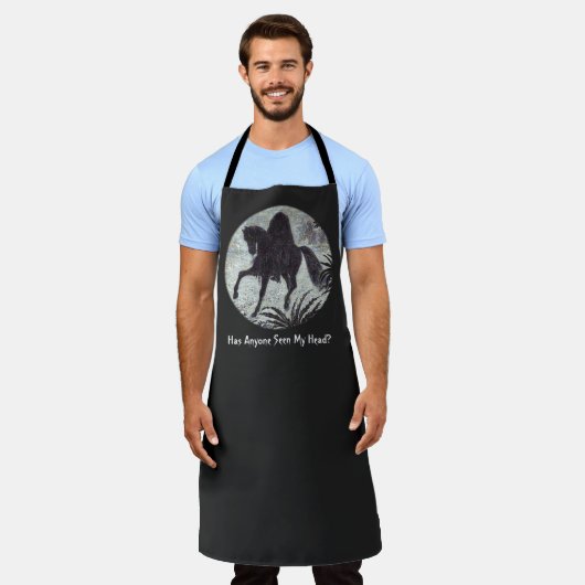 ヴィンテージヘッドレスホースマンハロウィーンオールオーバープリント エプロン (着用した状態)
