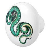 ヴィンテージヘビイラストレーション爬虫類緑色の白 セラミックノブ (右)