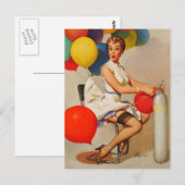 ヴィンテージヘリウムパーティーバルーンPin up Girl ポストカード (正面/裏面)