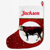 ヴィンテージヘレフォードカウオンスターリーレッド ラージクリスマスストッキング (裏面)