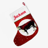 ヴィンテージヘレフォードカウオンスターリーレッド ラージクリスマスストッキング (裏面 (吊り時))