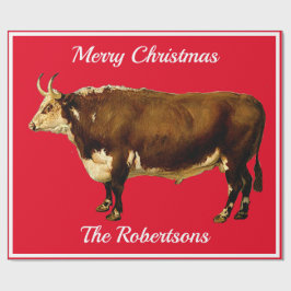 ヴィンテージヘレフォードブルオンレッド ラッピングペーパー