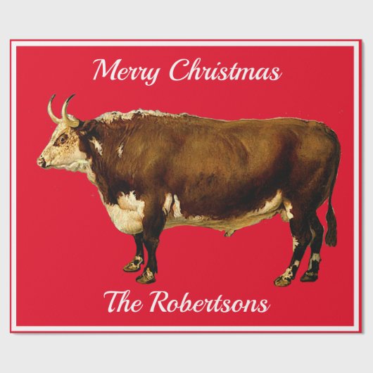 ヴィンテージヘレフォードブルオンレッド ラッピングペーパー (フラット)