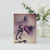 ヴィンテージヘロン絵画鳥の山の風景 ポストカード (スタンド正面)