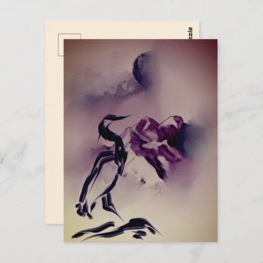 ヴィンテージヘロン絵画鳥の山の風景 ポストカード (正面/裏面)