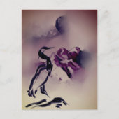 ヴィンテージヘロン絵画鳥の山の風景 ポストカード (正面)