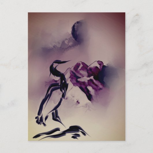 ヴィンテージヘロン絵画鳥の山の風景 ポストカード (正面)