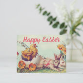 ヴィンテージヘンとバニーのキャリッジ・イースター シーズンポストカード (スタンド正面)