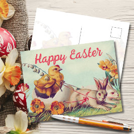 ヴィンテージヘンとバニーのキャリッジ・イースター シーズンポストカード