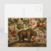 ヴィンテージベアと果樹園の植物油絵 ポストカード (正面/裏面)