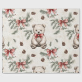 ヴィンテージベアニュートラルとソフトレッドボウ ラッピングペーパー (フラット)