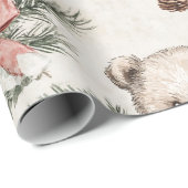 ヴィンテージベアニュートラルとソフトレッドボウ ラッピングペーパー (ロールコーナー)