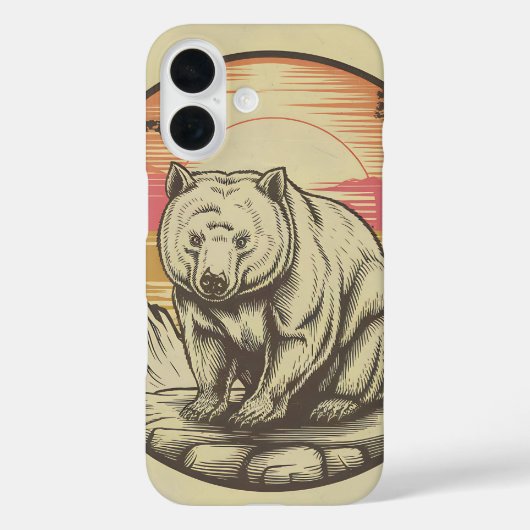 ヴィンテージベアーイン自然サンセットレトロイラストレーション Case-Mate iPhoneケース (裏面)