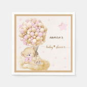 ヴィンテージベアーデコールベビーガールシャワーピンク スタンダードカクテルナプキン (正面)
