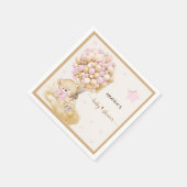 ヴィンテージベアーデコールベビーガールシャワーピンク スタンダードカクテルナプキン (角)