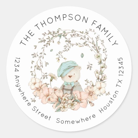 ヴィンテージベア緑のフローラの戻り名住所 ラウンドシール (正面)