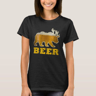 ヴィンテージベア鹿レトロ飲みビール Tシャツ