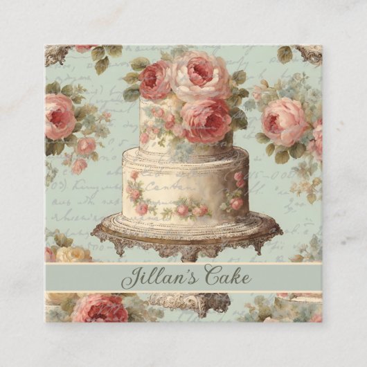 ヴィンテージベイカーパティシエベーカリー結婚ズケーキ スクエア名刺 (正面)