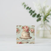 ヴィンテージベイカーパティシエベーカリー結婚ズケーキ スクエア名刺 (スタンド正面)