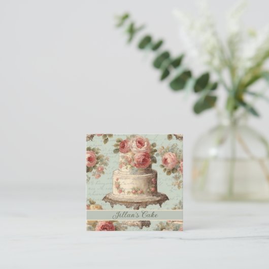 ヴィンテージベイカーパティシエベーカリー結婚ズケーキ スクエア名刺 (スタンド正面)