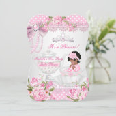 ヴィンテージベイビーシャワーかわいい女の子ピンクローズティーパーティー 招待状 (スタンド正面)