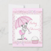 ヴィンテージベイビーシャワーガールピンク傘カップケーキ 招待状 (正面)
