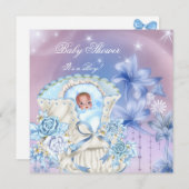 ヴィンテージベイビーシャワーボーイベビーブルーマジカル 招待状 (正面/裏面)