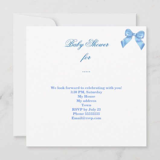 ヴィンテージベイビーシャワーボーイベビーブルーマジカル 招待状 (裏面)