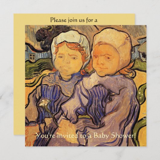 ヴィンテージベイビーシャワー、バンゴッホ、2人の子供 招待状 (正面/裏面)