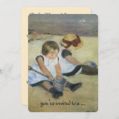 ヴィンテージベイビーシャワー、子供たちがビーチにCassatt 招待状 (正面/裏面)