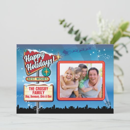 ヴィンテージベガスネオンサインのクリスマスフォトカード 招待状 (スタンド正面)