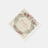 ヴィンテージベジエレガントュボタニカルフローラ結婚ズ スタンダードカクテルナプキン (角)
