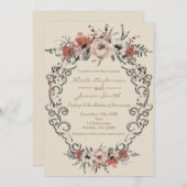 ヴィンテージベジエレガントュボタニカルフローラ結婚ズ 招待状 (正面/裏面)