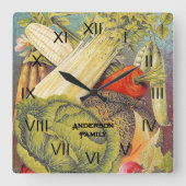 ヴィンテージベジタブルガーデンアートラージクロック スクエア壁時計 (正面)