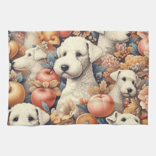 ヴィンテージベッドリントンテリアシームレス キッチンタオル (横)